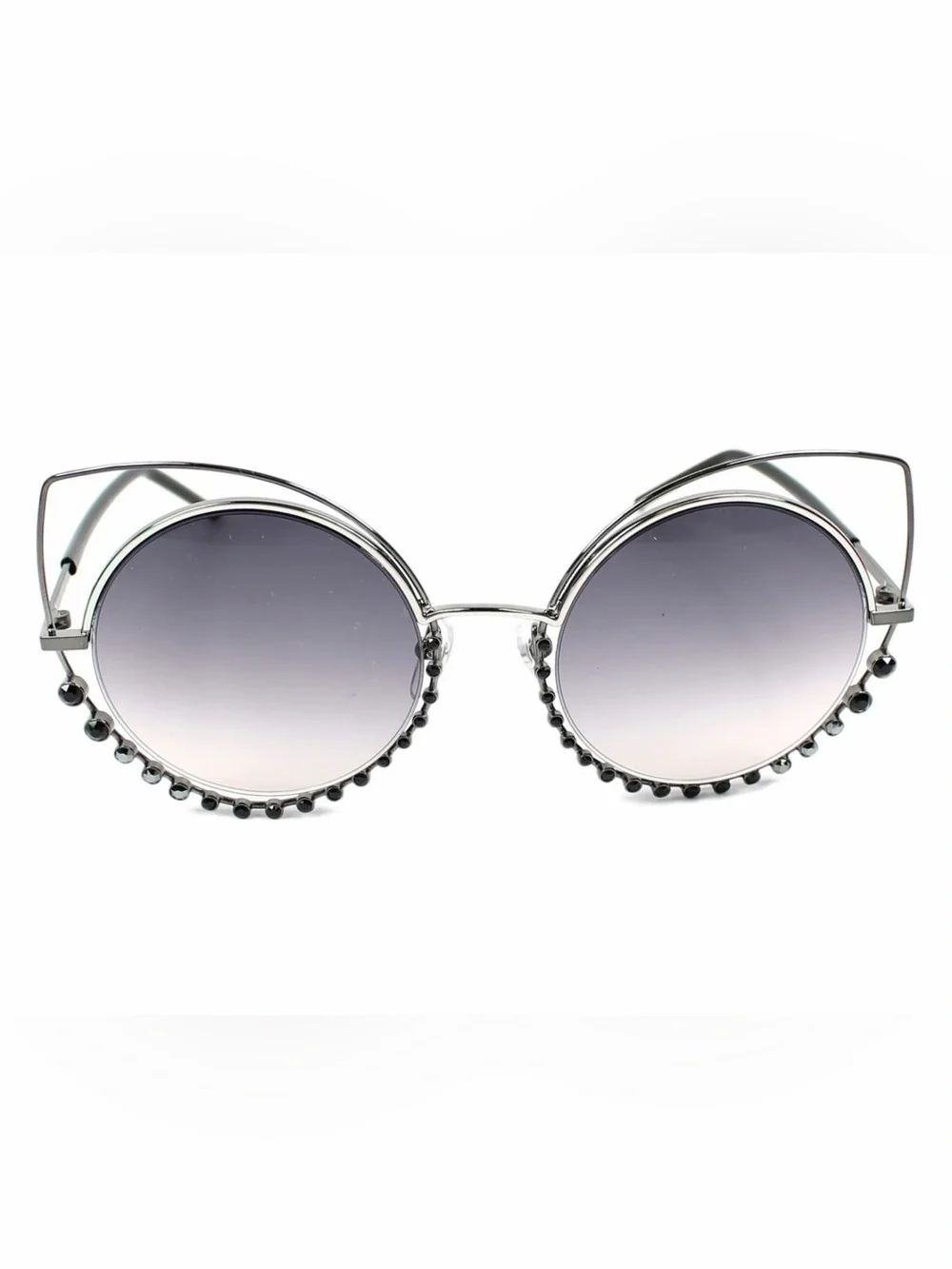 Marc Jacobs | Silver Round Sunglasses w/ Gradient Gray Lenses Black Gems | NWOT - Picture 1 of 9